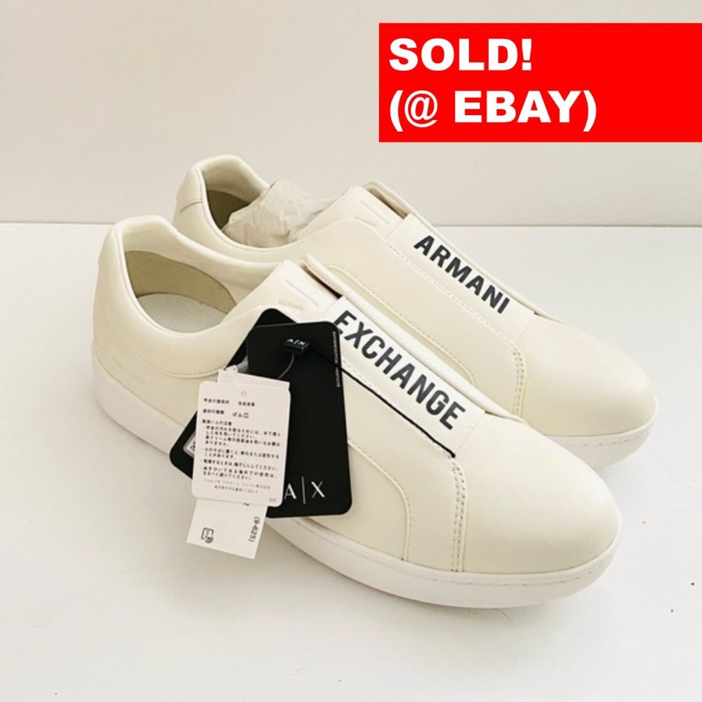 NWT: A|X ARMANI EXCHANGE | White Logo Lace-less Slip-On Sneakers - Picture 1 of 7